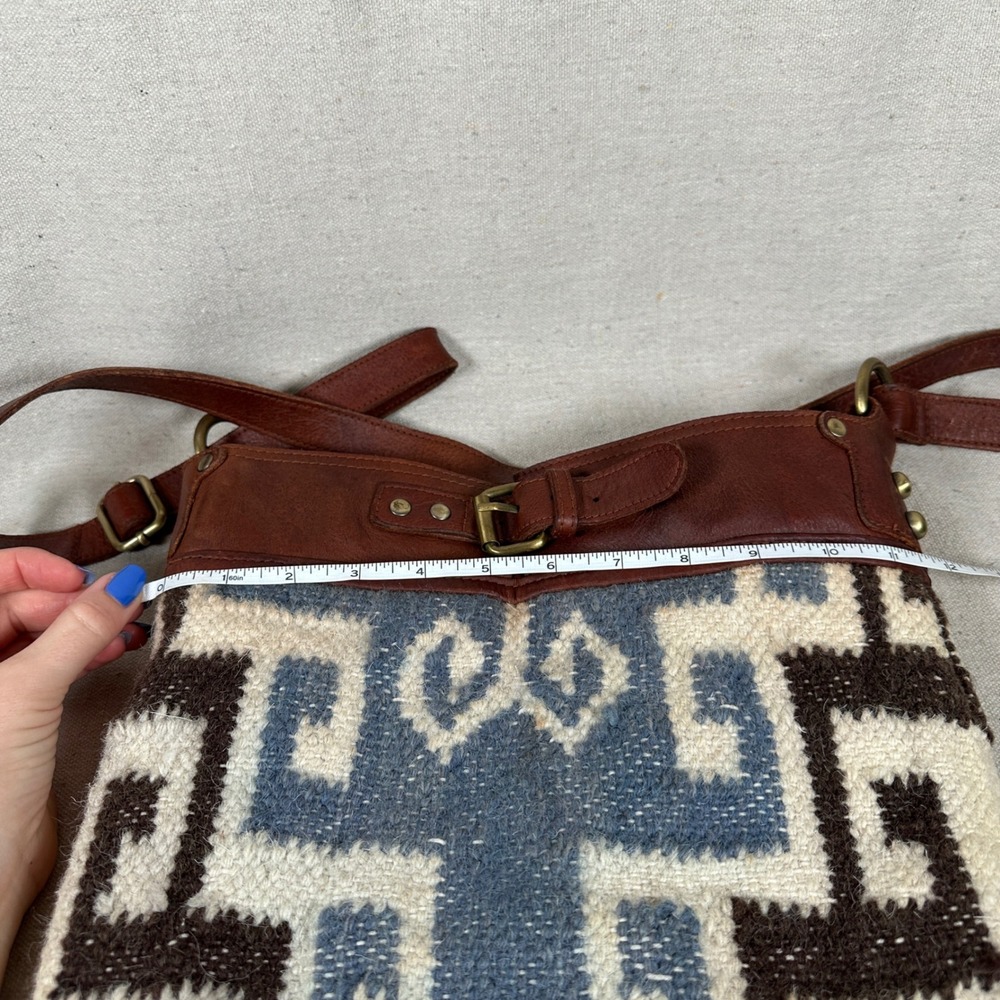 Anabaglish Brown Leather Blue White Woven Cotton Crossbody Bag Southwestern Boho - Picture 9 of 9